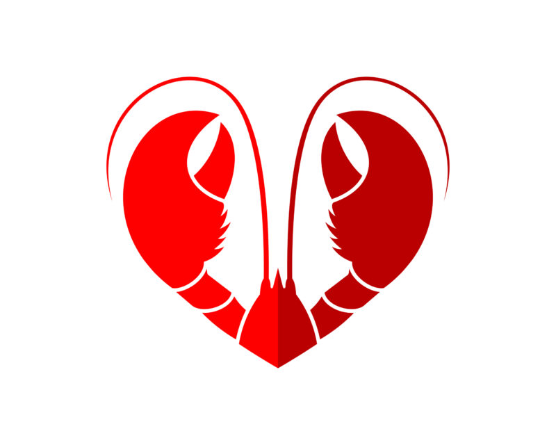 A Vectored image of a lobster with its feelers shaped into a heart